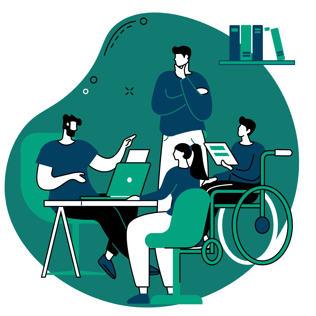 DJ facing a crowd at his deck. Photo with a purple hue